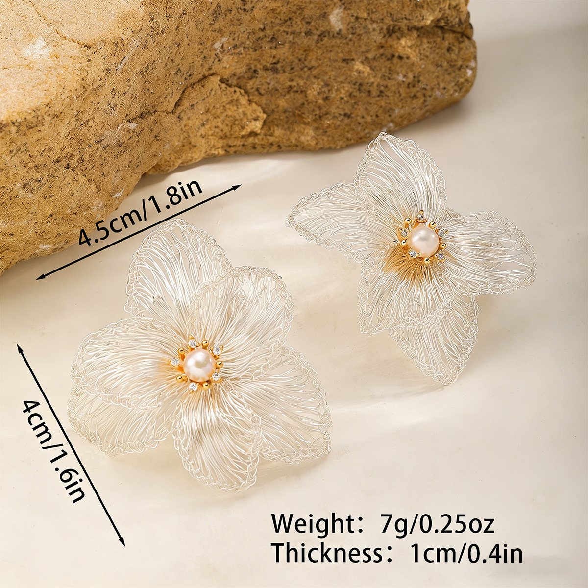 Filigree Flower Pearl Drop Earrings - 18K Gold Plated Statement Earrings - Image 2