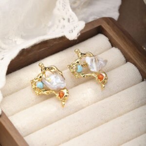 Bohemian Turquoise & Baroque Pearl Jewelry Set - 18K Gold Plated Necklace, Bracelet & Earrings