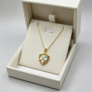 Vintage Enamel Flower Jewelry Set - 18K Gold Plated Baroque Pearl Necklace, Ring & Drop Earrings