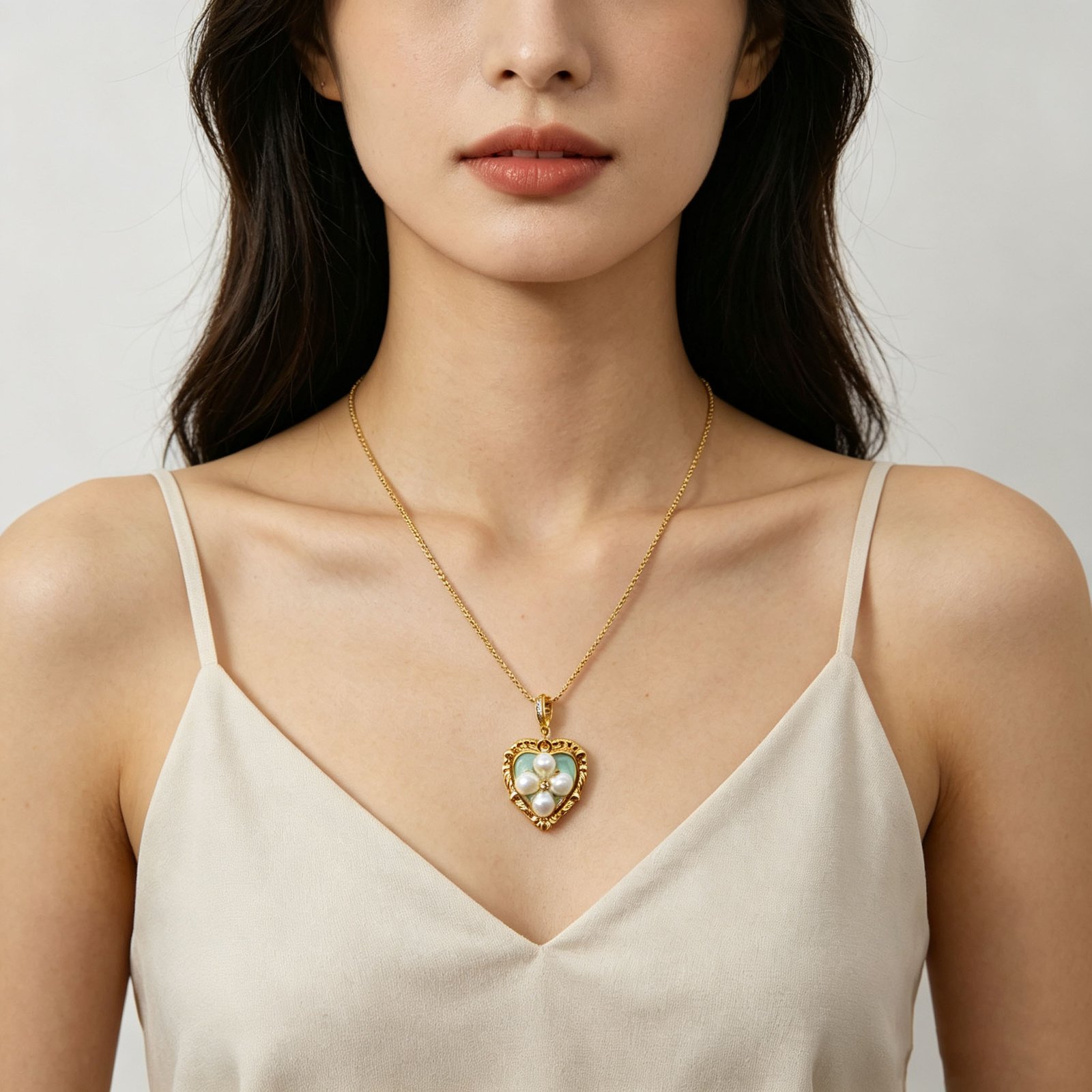 Vintage Enamel Flower Jewelry Set - 18K Gold Plated Baroque Pearl Necklace, Ring & Drop Earrings - Image 2
