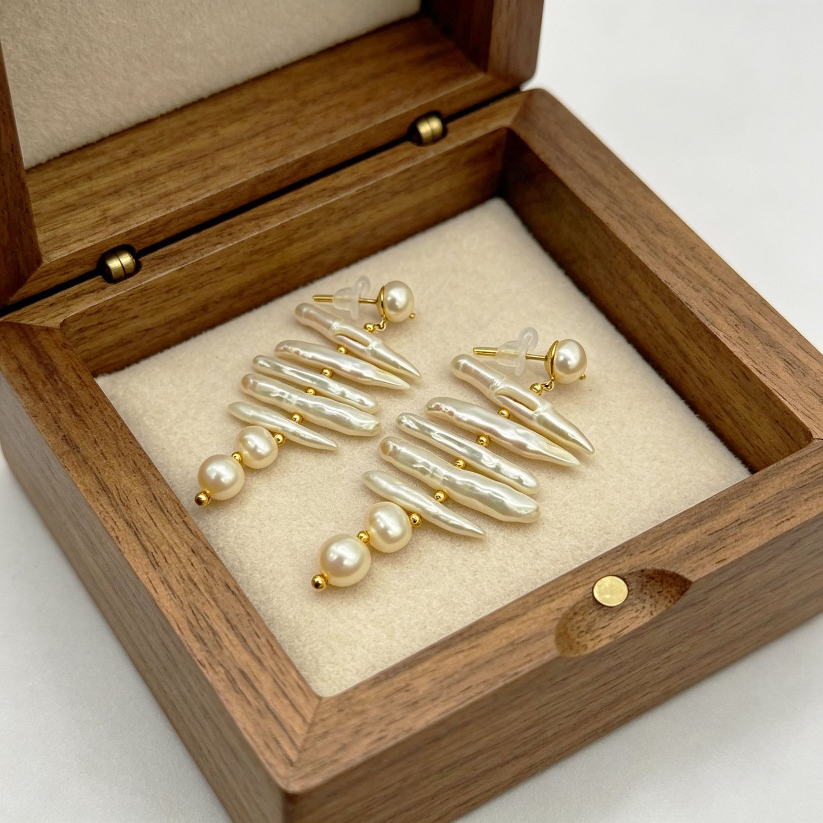 Biwa Stick Pearl Jewelry Set - 18K Gold Plated Statement Necklace & Earrings - Image 3
