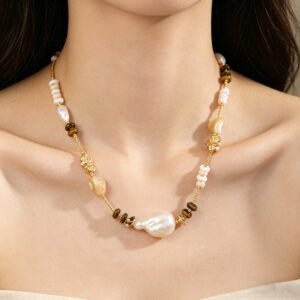 Bohemian Mixed Bead Baroque Pearl Necklace | 18K Gold Plated Layered Style