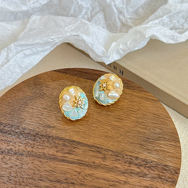 Ocean Star Enamel Pearl Jewelry Set | Gold-Plated Necklace & Stud Earrings - Image 5