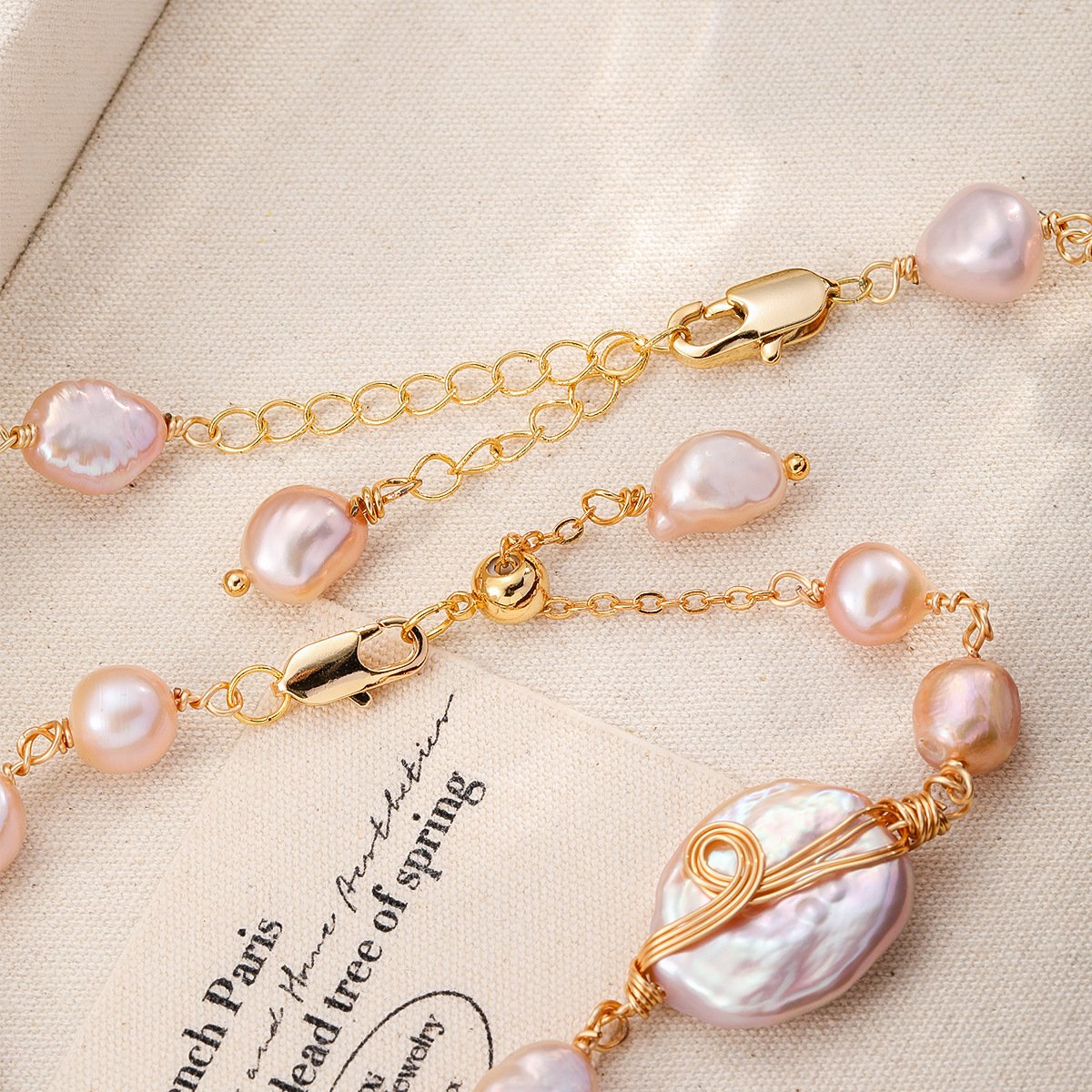 18K Gold Plated Baroque Pearl Jewelry Set - Shell Chain Necklace & Bracelet Two-Piece Set - Image 4