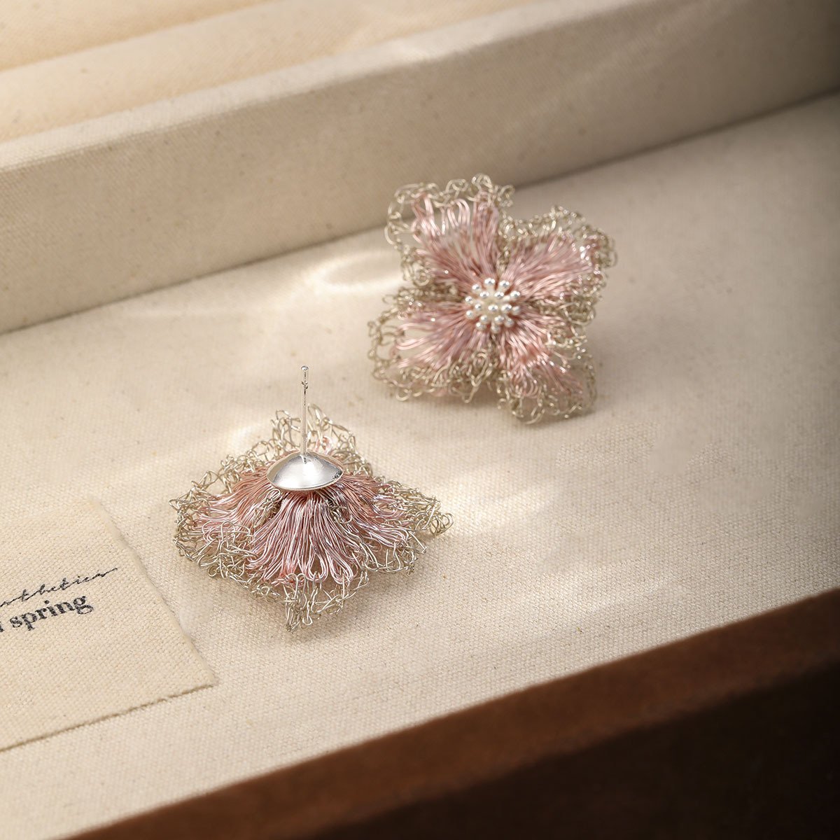 18K Gold Plated Hand Crocheted Lace Flower Earrings, Lightweight Openwork Studs - Image 3