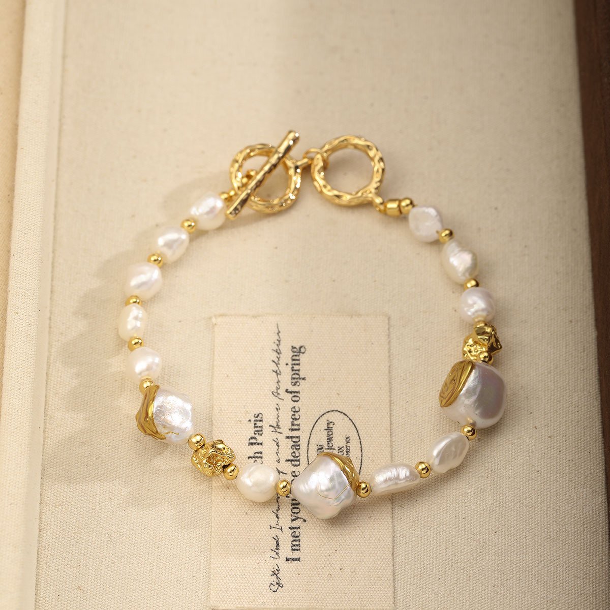 18K Gold Plated Baroque Pearl Toggle Bracelet, Handmade Irregular Pearl Beaded Bracelet for Women - Image 4