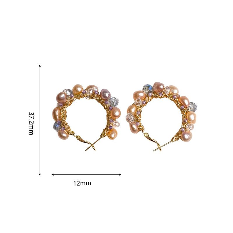 18K Gold Plated Handmade Wire Wrapped Baroque Pearl Hoop Earrings, Multicolor Crystal Beaded Statement Hoops for Women - Image 5
