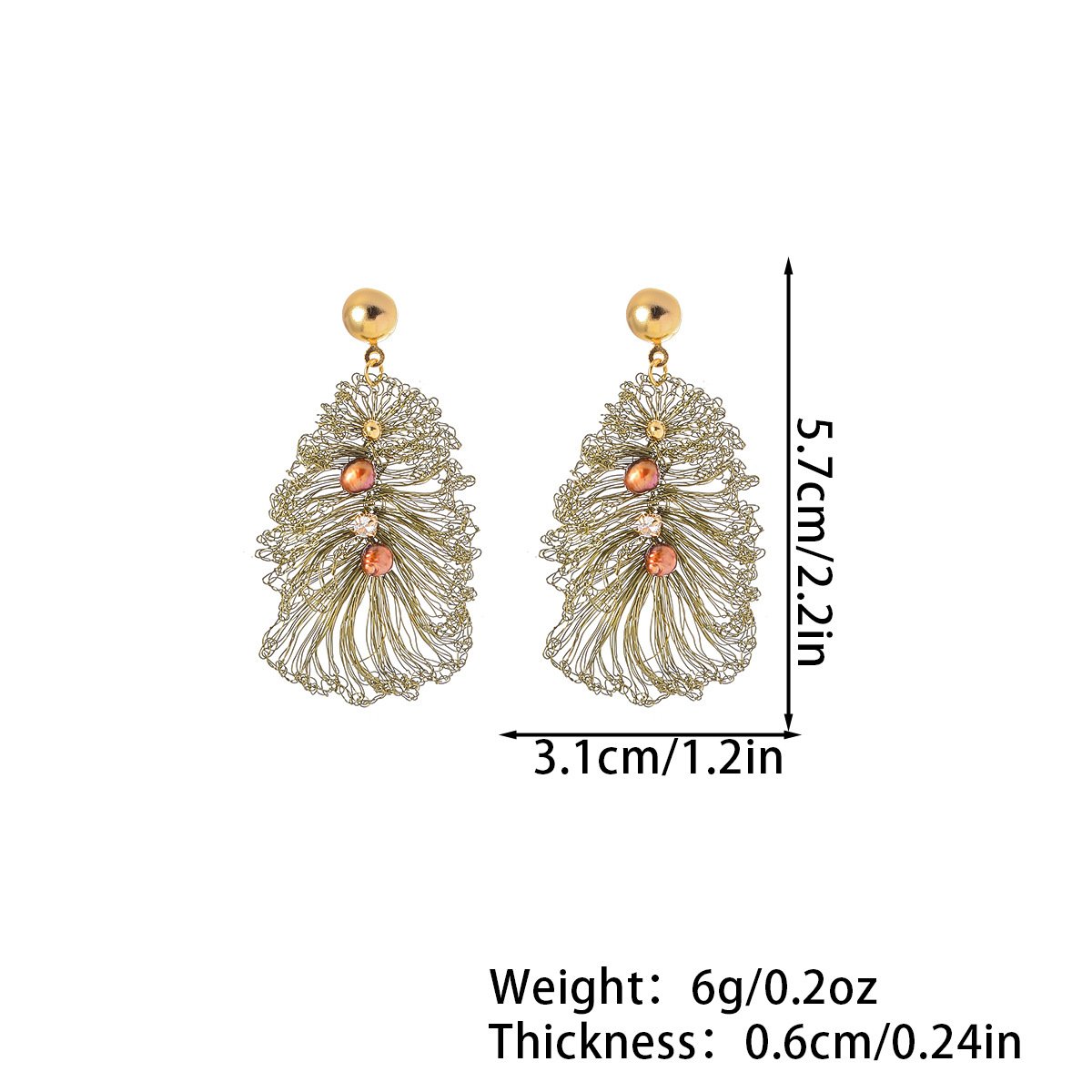 Handmade Crocheted Leaf-Shaped Tassel Earrings | 18K Gold Plated Statement Jewelry - Image 5
