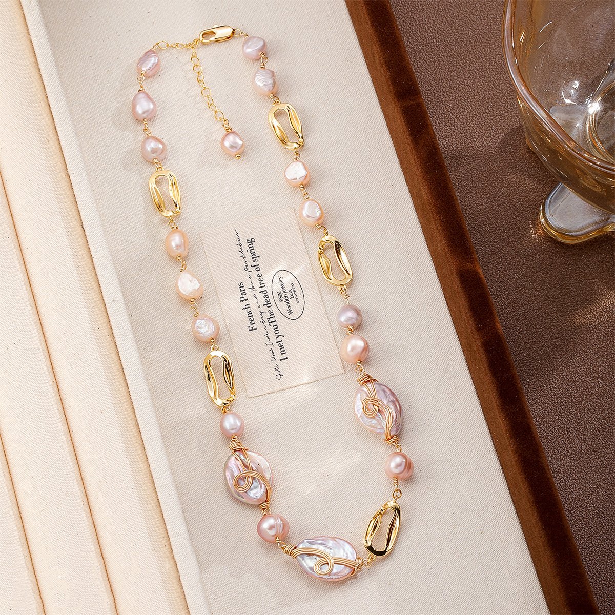 18K Gold Plated Baroque Pearl Jewelry Set - Shell Chain Necklace & Bracelet Two-Piece Set - Image 2