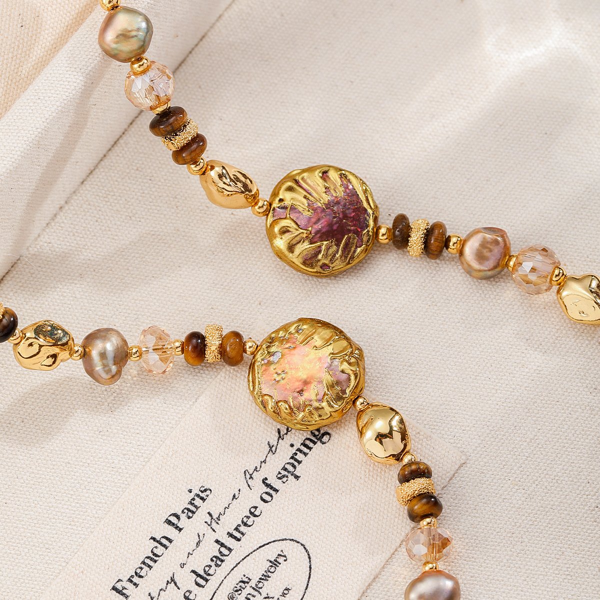Boho Tiger's Eye & Baroque Pearl Jewelry Set | Gold-Plated Necklace & Bracelet - Image 3