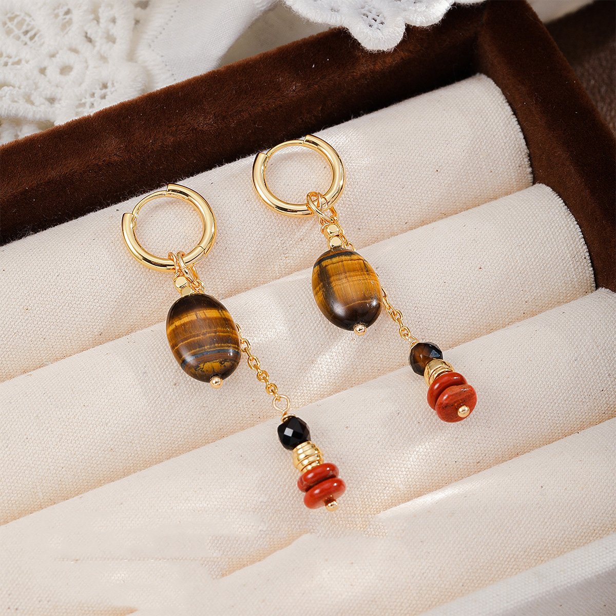 Boho Mix-and-Match Stone Huggie Earrings Set | 18K Gold Plated Turquoise & Crystal Drop Hoops - Image 6